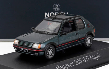 Maqueta del Peugeot 205 GTi Magic en color verde metalizado con llantas detalladas, a la venta en Vroomi.
