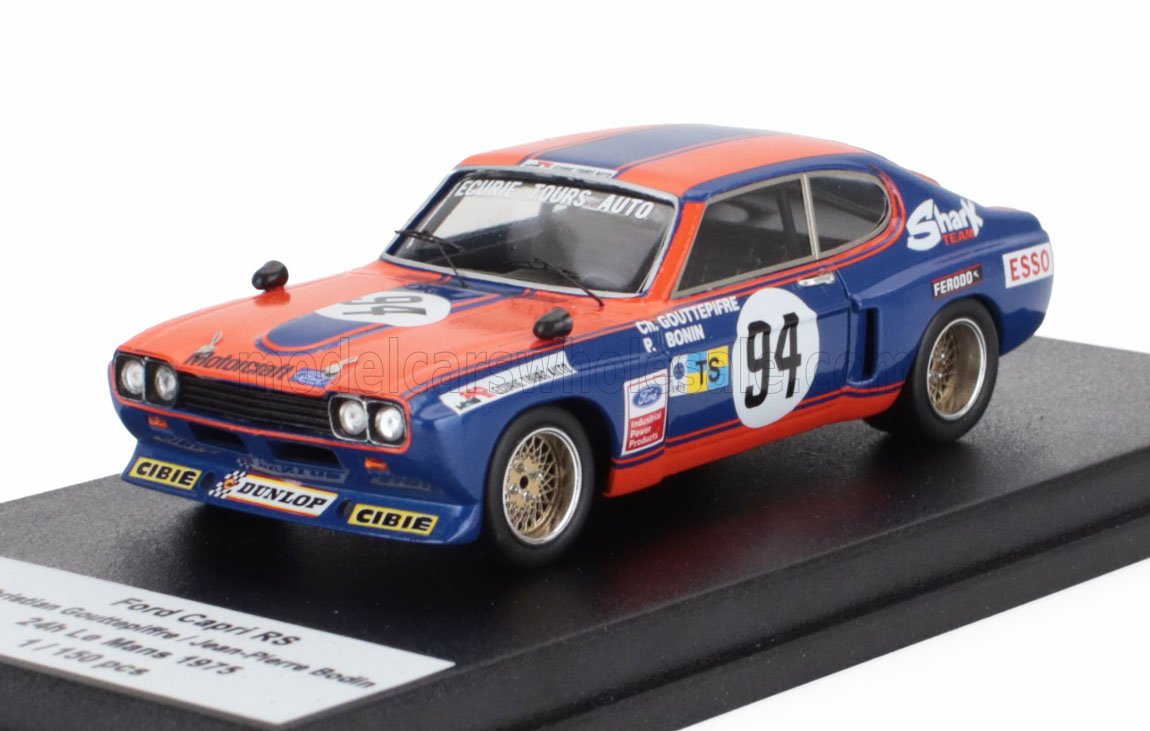 Ford Capri RS race car model with blue and orange livery, number 94, featured on Vroomi