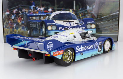 Blue and white Schiesser race car model number 19 with detailed decals, featured on Vroomi platform
