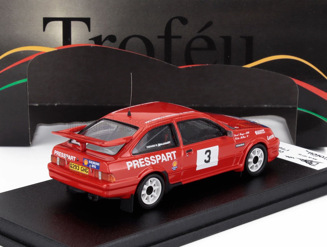 TROFEU - 1/43 - FORD INGLATERRA - SIERRA RS COSWORTH N 3 GANADOR RALLY FOREST STAGES 1989 COLIN McRAE - DEREK RINGER - ROJO