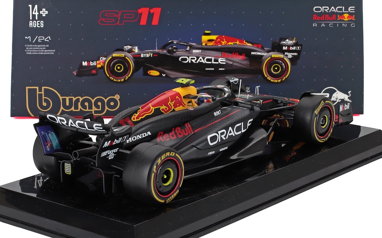 Modelo de coche de Fórmula 1 Red Bull SP11 a escala 1/24 con marcas detalladas, disponible en Vroomi.