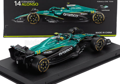 Maqueta de coche Aston Martin F1 a escala 1:18, Alonso n.º 14, réplica de coleccionista disponible para su compra.