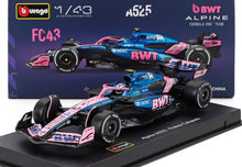 Coche de Fórmula 1 Alpine a escala 1/43 en azul y rosa de Bburago, disponible en Vroomi.