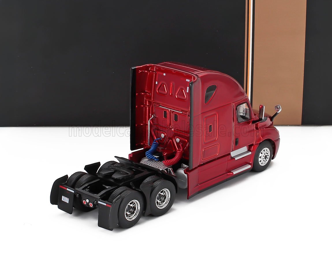 Réplica en miniatura de la cabina de un camión semirremolque en color rojo, con detalles moldeados a presión, disponible en Vroomi.