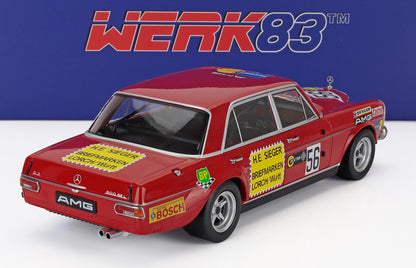 Red vintage Mercedes-Benz 300 SEL race car model with AMG logos and sponsor decals, offered on Vroomi