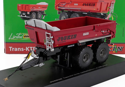 Maqueta de edición limitada del remolque agrícola Joskin Trans-KTP 22-50 en color rojo con chasis negro, disponible en Vroomi.