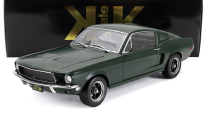 Detailed dark green 1968 Mustang GT collectible model car with black grille and chrome accents, now offered on Vroomi