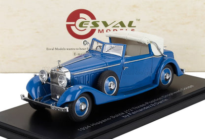 Modelo Hispano Suiza J12 Drophead Coupé de tres posiciones azul de 1934, fabricado por Esval, presentado en Vroomi.