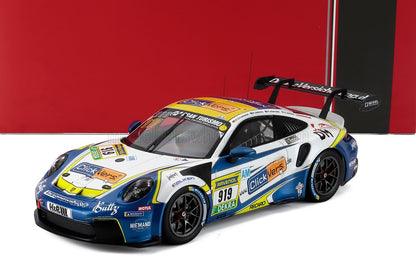 1:18 scale Porsche GT3 die-cast race car model with decals, currently in stock at Vroomi.