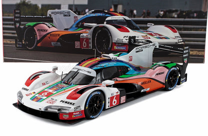 Porsche 963 No. 6 race car scale model with multicolor livery, collectible now available online