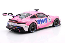 Pink Porsche 911 GT3 Cup race car with BWT branding and Michelin tires, available on Vroomi