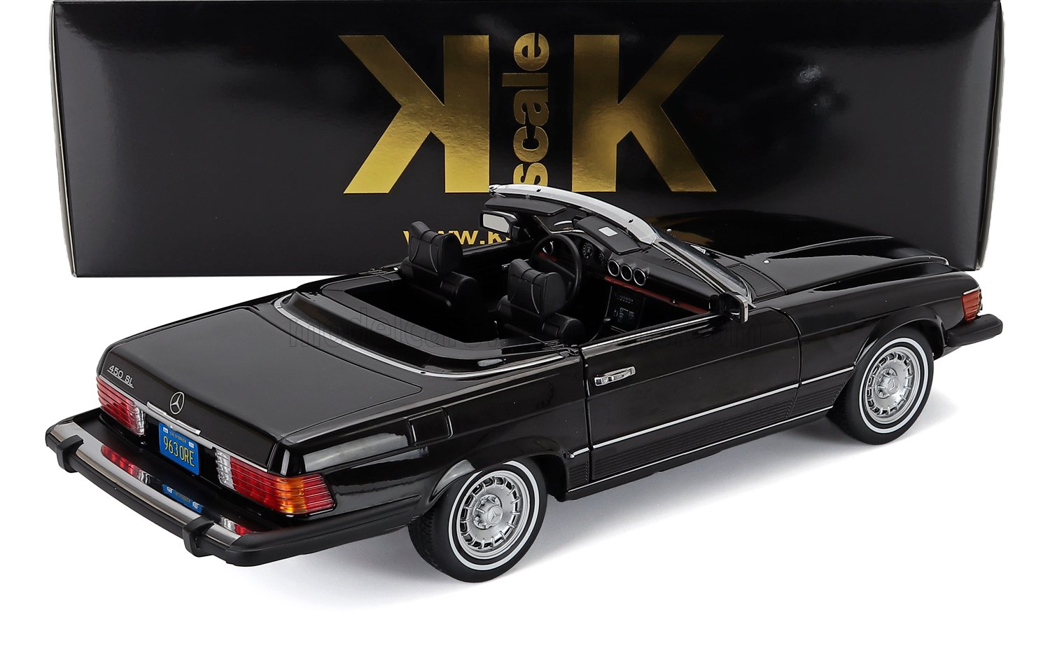 Black Mercedes-Benz 450 SL scale model car with open convertible top, collectible available online