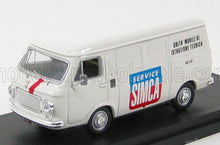Furgoneta de servicio Simca vintage blanca con logotipo azul y rojo, unidad de instrucciones técnicas, ofrecida a través de Vroomi.