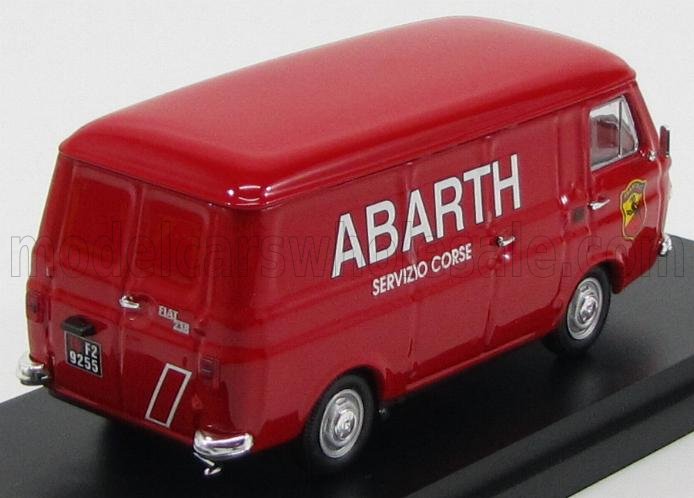 Modelo vintage de furgoneta Abarth Servizio Corse roja sobre base negra, disponible en Vroomi.