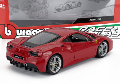 Coche a escala 1:18 Ferrari 488 GTB de Bburago en color rojo con diseño detallado, disponible a través de Vroomi.