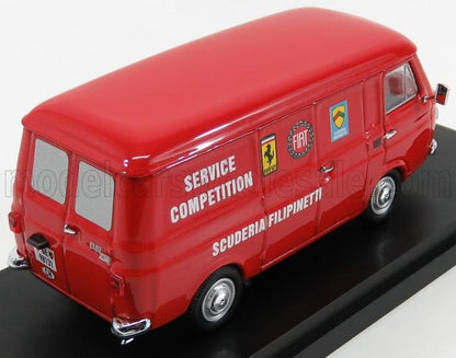 Modèle réduit vintage d'une camionnette Fiat rouge avec les logos Service Competition et Scuderia Filipinetti, disponible sur Vroomi.