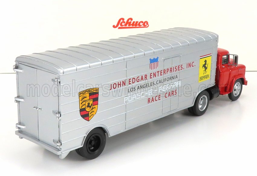GMC - ÉQUIPE DE TRANSPORT DE CAMIONS ET DE VOITURES JOHN EDGARD ENTERPRISES INC. LOS ANGELES, CALIFORNIE FERRARI - VOITURES DE COURSE PORSCHE 1950 - ROUGE ET ARGENT - Vroomi