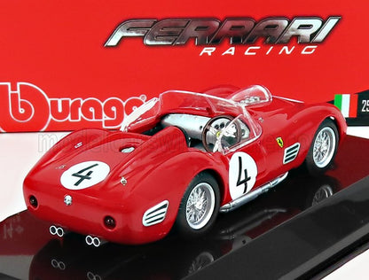 Modèle réduit de voiture de course Ferrari rouge avec le numéro 4, roues et échappement détaillés, présenté sur Vroomi.