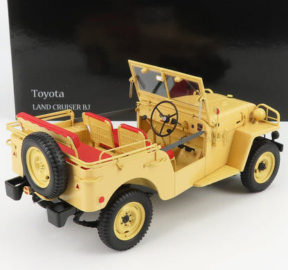Toyota Land Cruiser BJ vintage jaune avec sièges rouges, disponible sur la plateforme Vroomi.