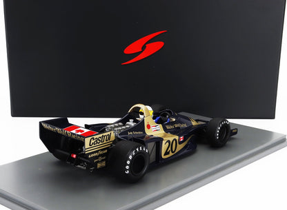 Modèle réduit de voiture de course Walter Wolf Racing à l'échelle 1:18, numéro 20, avec logos Castrol et Goodyear, disponible sur Vroomi.