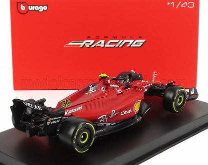 FERRARI | F1-75 SCUDERIA FERRARI N 55 SEASON 2022 CARLOS SAINZ AVEC CASQUE ET VITRINE PLASTIQUE -