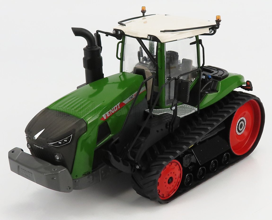 Modèle réduit de tracteur à chenilles Fendt 1167 Vario vert avec roues rouges et toit blanc disponible sur Vroomi
