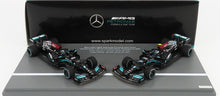 MERCEDES GP | SET F1 2X W12 MERCEDES M12 EQ POWER+ TEAM AMG PETRONAS MOTORSPORT FORMULA ONE N 44 + N 77 ABU DHABI GP 2021 LEWIS HAMILTON - VALTTERI BOTTAS - 8 FOIS CHAMPION DU MONDE CONSTRUCTEUR