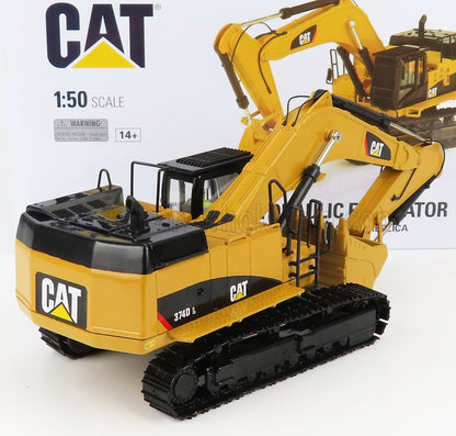 Modèle réduit d'une pelle hydraulique CAT 374D L jaune à l'échelle 1:50, disponible sur Vroomi