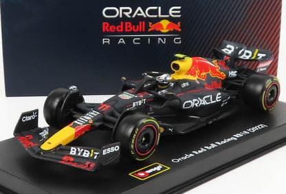 RED BULL | F1 RB18 TEAM ORACLE RED BULL RACING N 11 SAISON 2022 SERGIO PEREZ - AVEC CASQUE ET VITRINE PLASTIQUE | BLEU MAT JAUNE