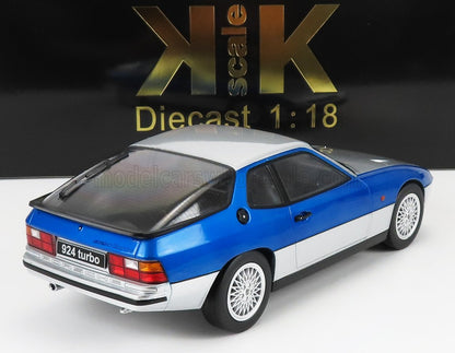 Modèle réduit Porsche 924 Turbo bleu et argent à l'échelle 1:18 disponible sur Vroomi