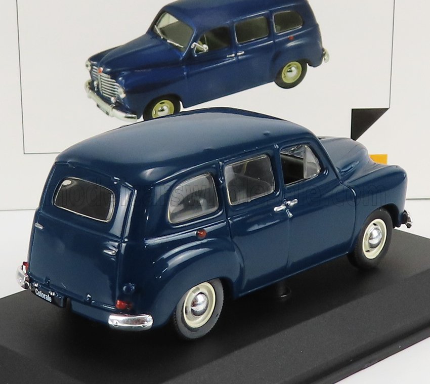 Modèle réduit vintage bleu foncé Ford Colorale présenté sur un socle noir, disponible à l'achat sur la plateforme Vroomi.