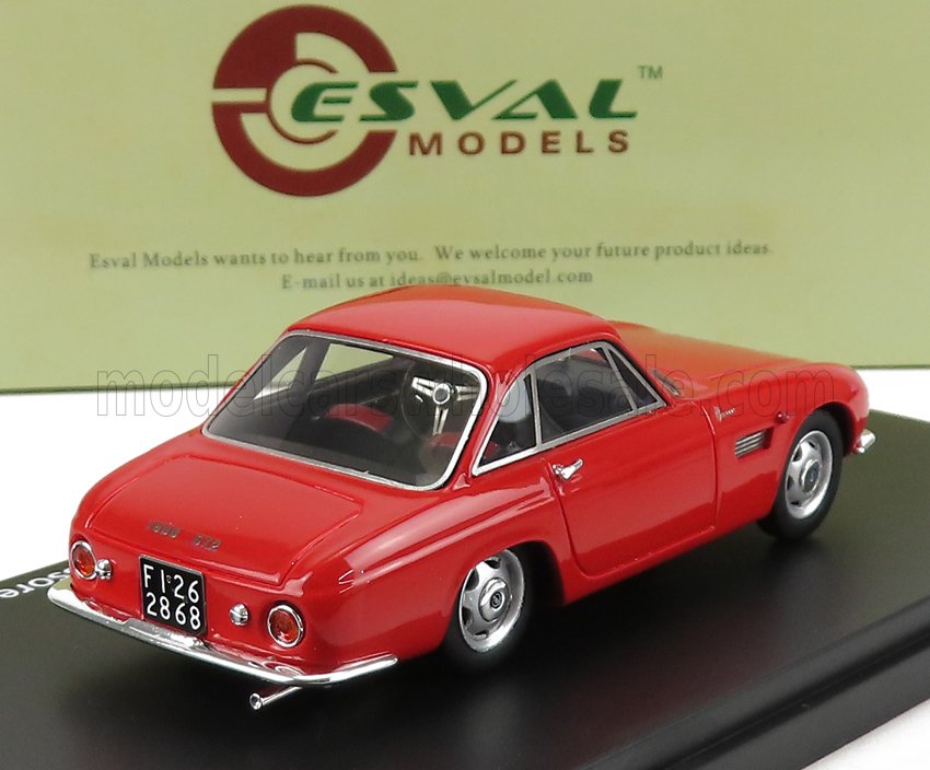 Modèle réduit de voiture vintage rouge sur socle d'exposition avec Esval Models , disponible sur la plateforme Vroomi.