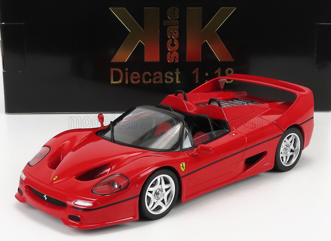 Modèle réduit Ferrari F50 rouge à l'échelle 1:18 avec intérieur noir, présenté sur la plateforme Vroomi.