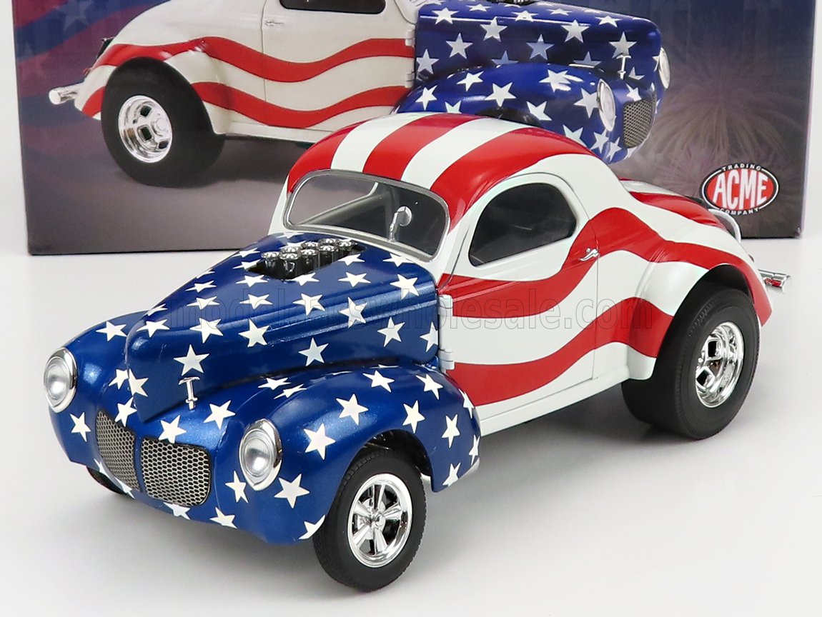 FORD - WILLYS GASSER CUSTOM PATRIOT 1940 - BLANC ROUGE BLEU - Vroomi