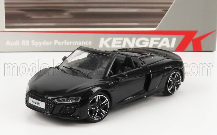 Modèle réduit Audi R8 Spyder noir au design sportif, disponible sur la plateforme Vroomi.