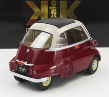 Modèle classique de microvoiture Isetta 250 marron et blanc avec toit noir, disponible sur la plateforme Vroomi.
