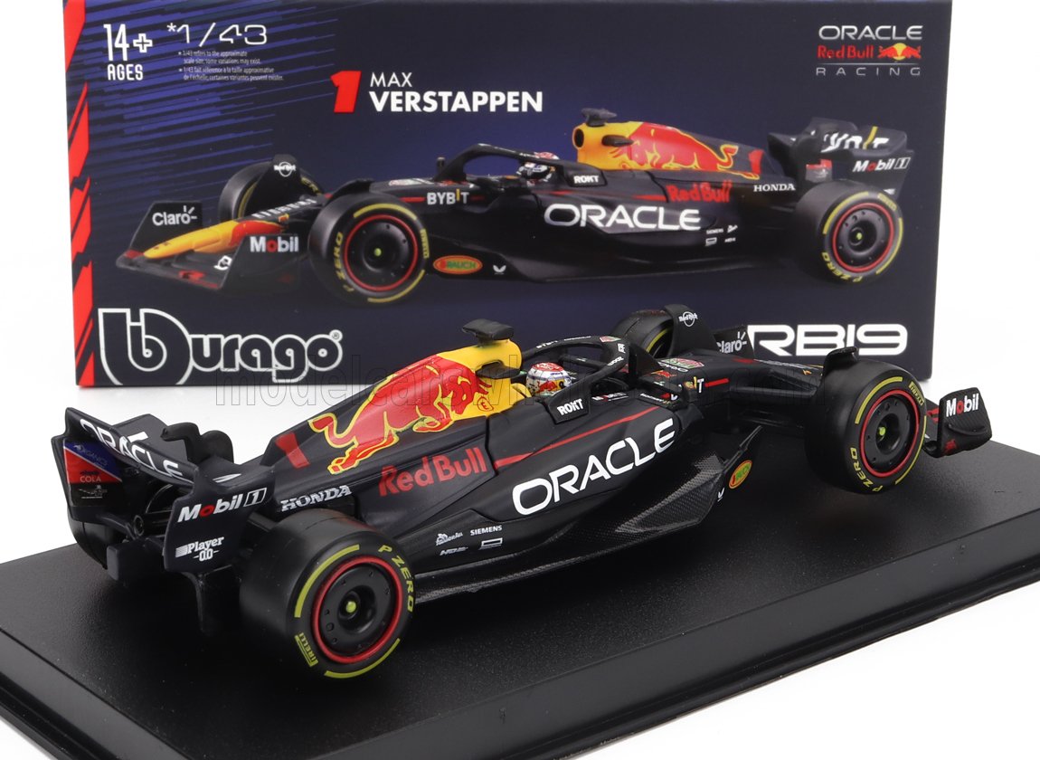 RED BULL | F1 RB19 TEAM ORACLE RED BULL RACING N 1 CHAMPION DU MONDE SAISON 2023 MAX VERSTAPPEN - CON PILOTA E VETRINA - AVEC PILOTE ET VITRINE