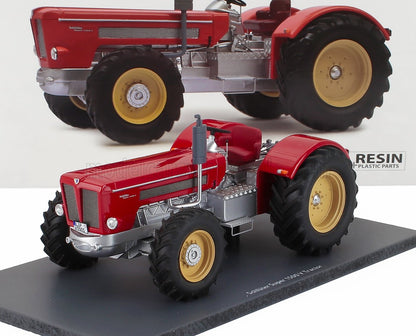 Modèle réduit de tracteur Red Schlüter Super 1500 à l'échelle 1:150 avec roues jaunes, disponible chez Vroomi.