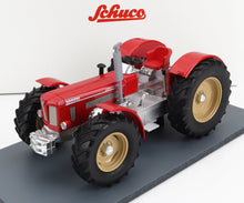 Modèle réduit détaillé rouge du tracteur Schlüter Super 450 V8 avec de gros pneus, présenté sur un socle, disponible chez Vroomi.
