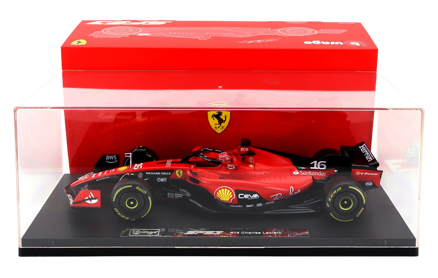 FERRARI | F1 SF-23 TEAM SCUDERIA FERRARI N 16 SEASON 2023 CHARLES LECLERC - CON VETRINA - AVEC VITRINE - EXCLUSIVE CARMODEL | BLACK