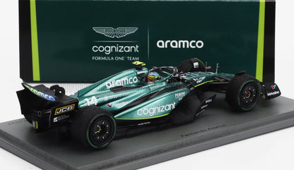 Modèle réduit en métal moulé sous pression de la voiture de Formule 1 Aston Martin n° 14 de Fernando Alonso, livrée verte avec les logos Cognizant et Aramco, proposé sur Vroomi.