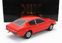 Modèle réduit de voiture Ford Taunus à l'échelle 1:18, couleur rouge, vitres teintées noires, présenté dans une boîte à l'échelle KK, disponible sur Vroomi.