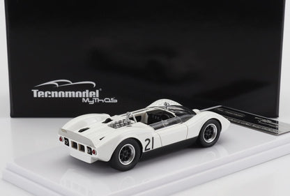 Modèle réduit de voiture de course Tecnomodel , couleur blanche, avec le numéro 21, présenté sur un socle, disponible chez Vroomi.