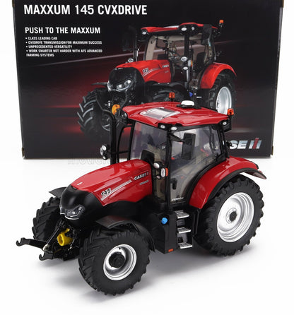 Modèle réduit détaillé à l'échelle 1/18 du tracteur Case IH Maxxum 145 CVXDrive en rouge, disponible chez Vroomi.