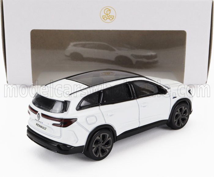 Modèle réduit de SUV Renault blanc avec toit et roues noirs, présenté dans son emballage, disponible sur Vroomi.