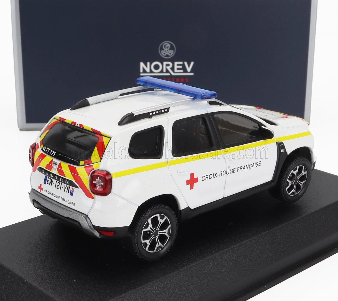 Modèle réduit de voiture d'urgence de la Croix-Rouge française Dacia Duster blanche avec gyrophares, proposé sur Vroomi