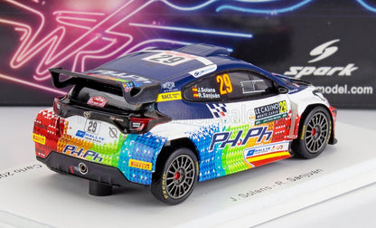 Modèle réduit coloré de la Toyota Yaris de rallye portant le numéro 29, avec décalcomanies détaillées et logos des sponsors, proposé sur Vroomi.