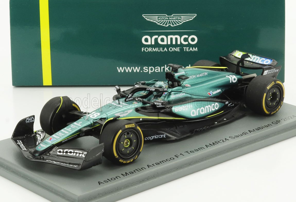 Modèle réduit Aston Martin Aramco F1 Team AMR24 du Grand Prix d'Arabie saoudite 2024, design de course détaillé disponible sur Vroomi