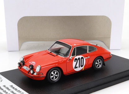 Modèle réduit de Porsche 911 T rouge avec autocollants de course portant le numéro 210, disponible via Vroomi.