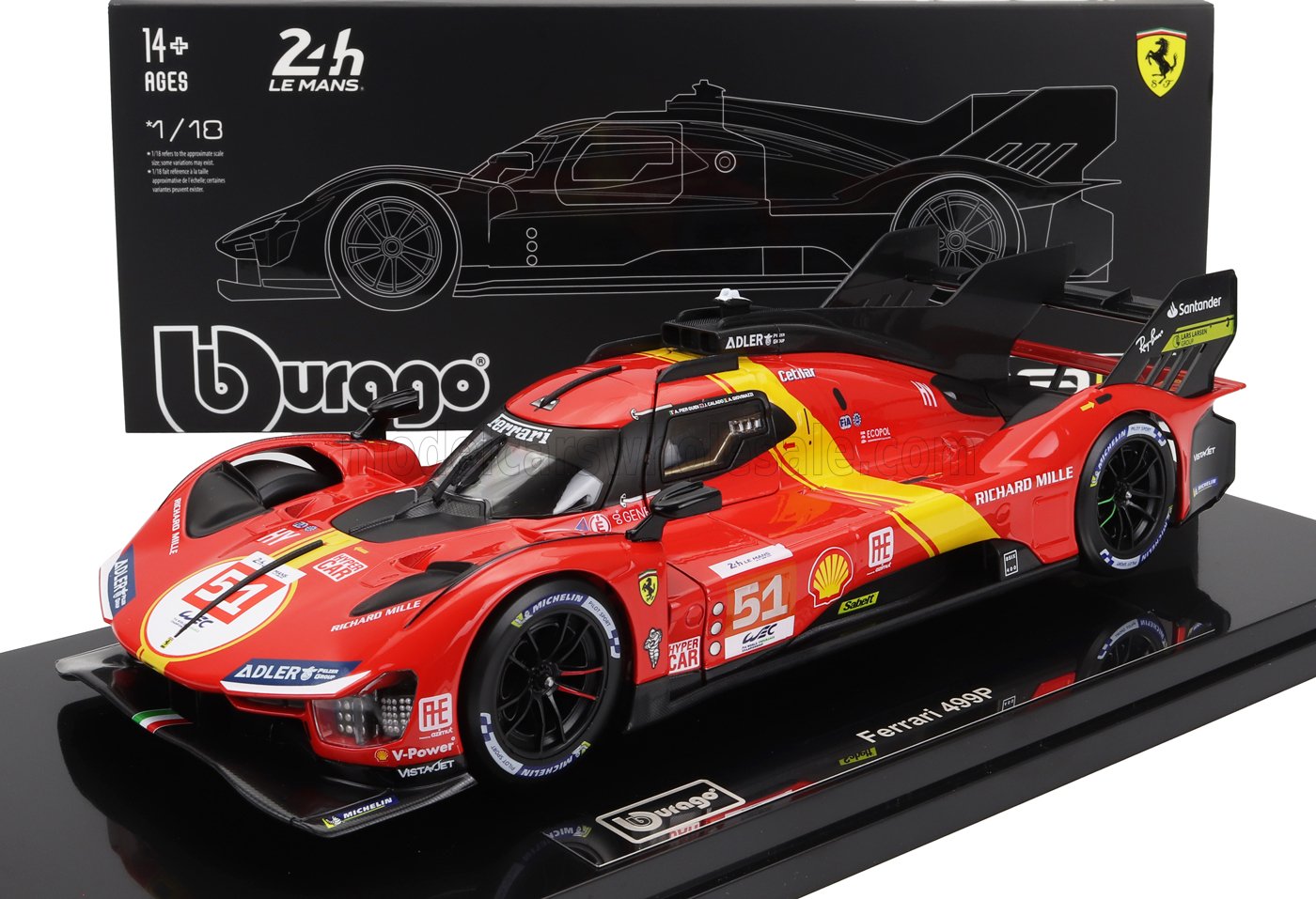 FERRARI | 499P 3.0L TURBO V6 TEAM FERRARI AF CORSE N 51 WINNER 24h LE MANS 2023 ALESSANDRO PIER GUIDI - JAMES CALADO - ANTONIO GIOVINAZZI - AVEC SHOWCASE -